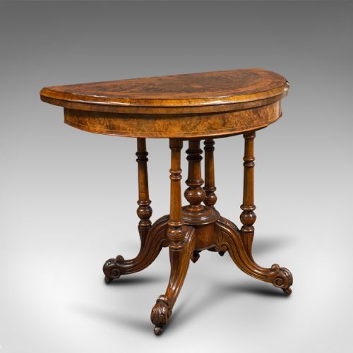 Antique Demi Lune Folding Card Table, English, Walnut, Games, Side, Victorian