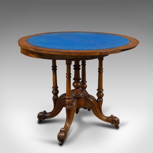 fig 1. Antique Demi Lune Folding Card Table, English, Walnut, Games, Side, Victorian