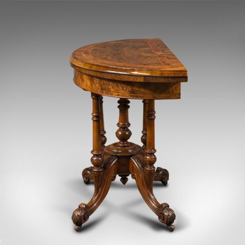 fig 3. Antique Demi Lune Folding Card Table, English, Walnut, Games, Side, Victorian