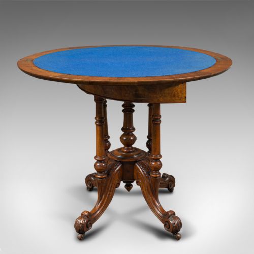 fig 4. Antique Demi Lune Folding Card Table, English, Walnut, Games, Side, Victorian