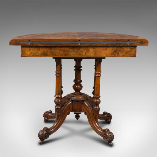 fig 5. Antique Demi Lune Folding Card Table, English, Walnut, Games, Side, Victorian