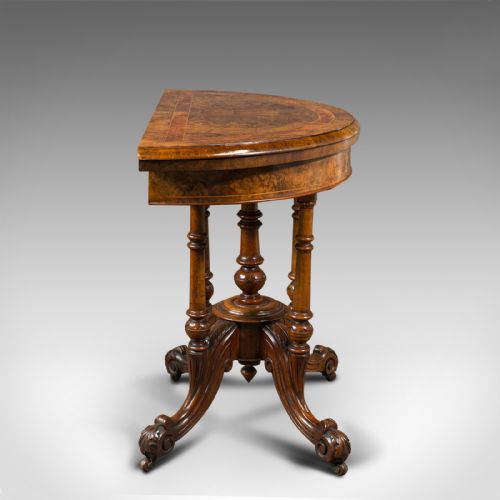 fig 6. Antique Demi Lune Folding Card Table, English, Walnut, Games, Side, Victorian