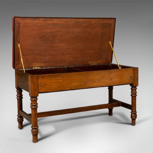 fig 1. Antique Duet Music Stool, English, Piano Bench, Window Seat, Victorian, C.1880
