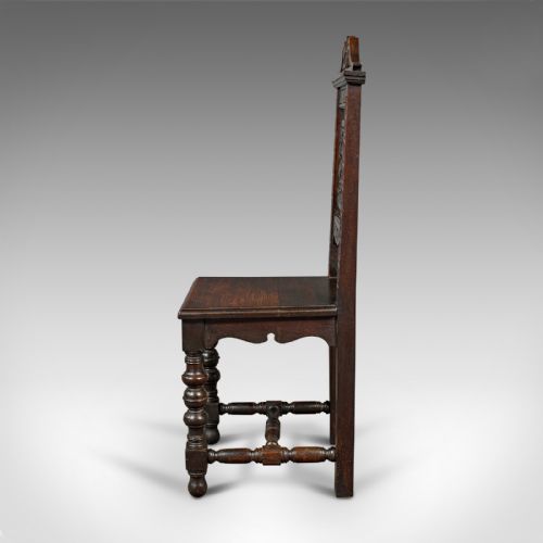 fig 3. Pair Of Antique Carved Hall Chairs, English Oak, Gothic Revival, Side, Victorian