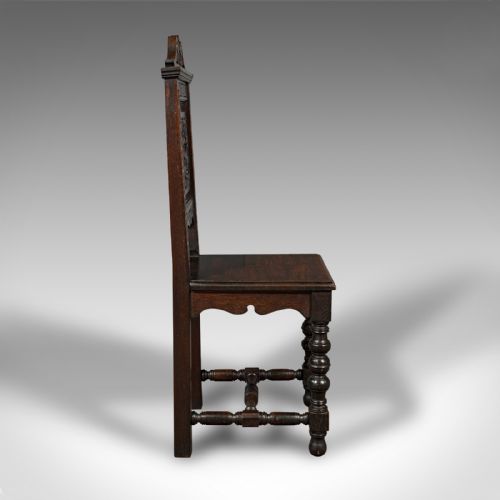 fig 4. Pair Of Antique Carved Hall Chairs, English Oak, Gothic Revival, Side, Victorian
