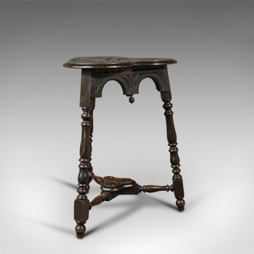fig 2. Antique Trefoil Side Table, Scottish, Oak, Wine, Aesthetic Period, Victorian