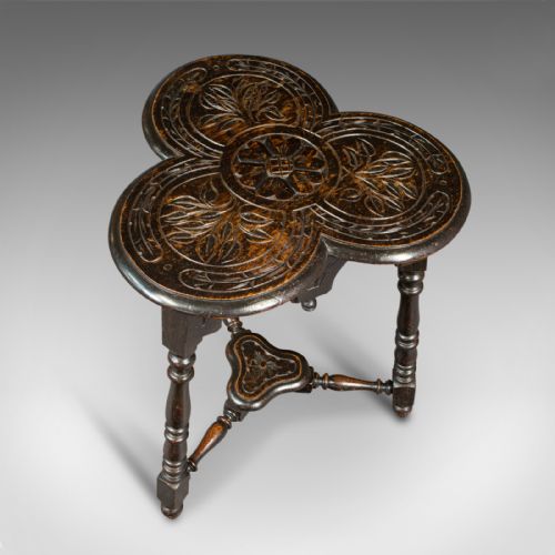fig 3. Antique Trefoil Side Table, Scottish, Oak, Wine, Aesthetic Period, Victorian