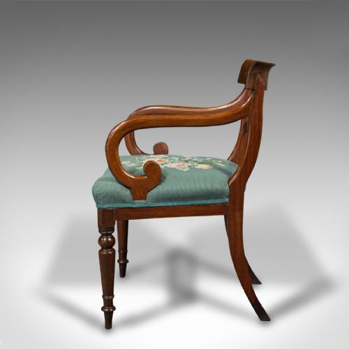 fig 2. Antique Scroll Arm Desk Chair, English, Armchair, Needlepoint, Regency, C.1820