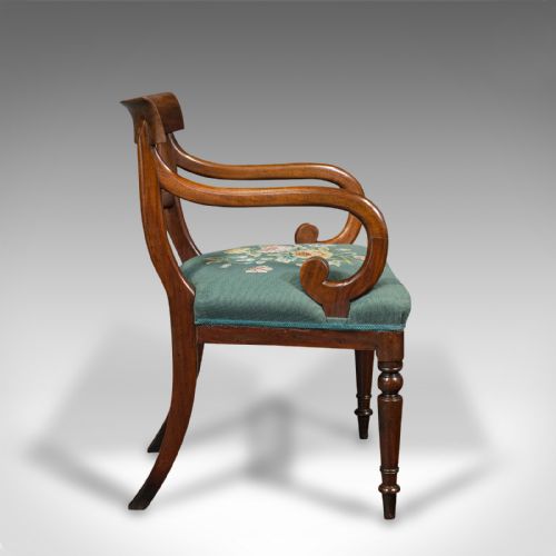 fig 3. Antique Scroll Arm Desk Chair, English, Armchair, Needlepoint, Regency, C.1820