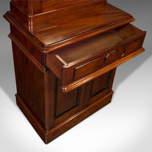 fig 3. Tall Antique Bookcase Cabinet, English, Slim Display Case, Victorian, Circa 1860