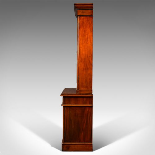fig 4. Tall Antique Bookcase Cabinet, English, Slim Display Case, Victorian, Circa 1860