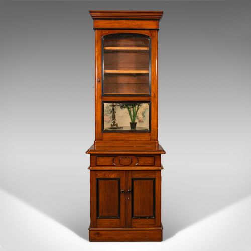 fig 5. Tall Antique Bookcase Cabinet, English, Slim Display Case, Victorian, Circa 1860