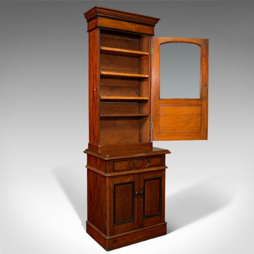 fig 6. Tall Antique Bookcase Cabinet, English, Slim Display Case, Victorian, Circa 1860