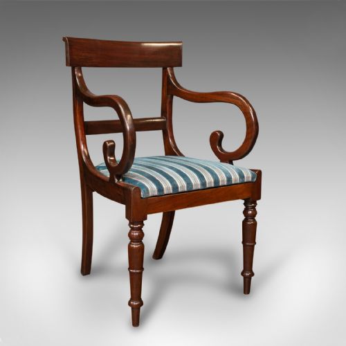 Antique Elbow Chair, English, Armchair, Desk, Scroll Arm, Regency, Circa 1820