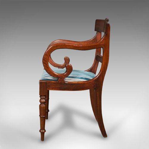 fig 1. Antique Elbow Chair, English, Armchair, Desk, Scroll Arm, Regency, Circa 1820