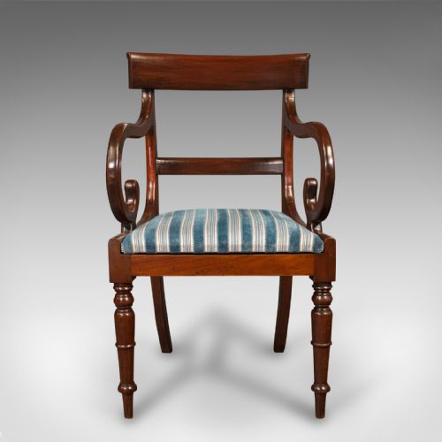 fig 2. Antique Elbow Chair, English, Armchair, Desk, Scroll Arm, Regency, Circa 1820