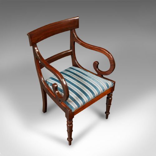 fig 4. Antique Elbow Chair, English, Armchair, Desk, Scroll Arm, Regency, Circa 1820
