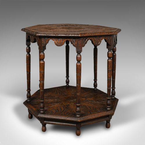 Antique Octagonal Table, Scottish, Oak, Occasional, Aesthetic Period, Victorian