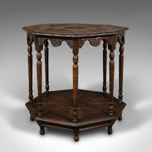 fig 1. Antique Octagonal Table, Scottish, Oak, Occasional, Aesthetic Period, Victorian