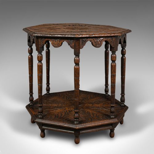 fig 2. Antique Octagonal Table, Scottish, Oak, Occasional, Aesthetic Period, Victorian