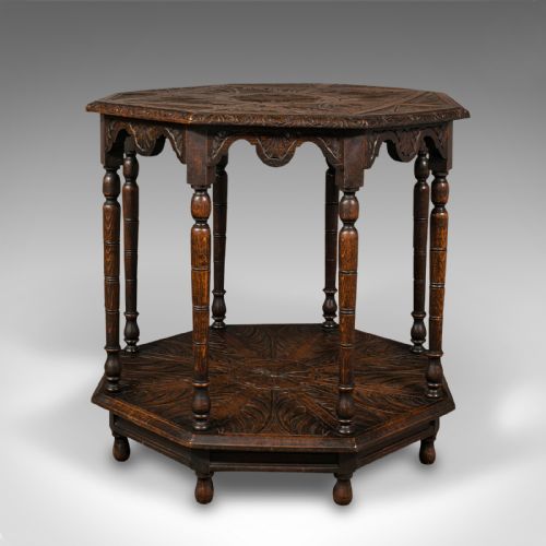 fig 3. Antique Octagonal Table, Scottish, Oak, Occasional, Aesthetic Period, Victorian