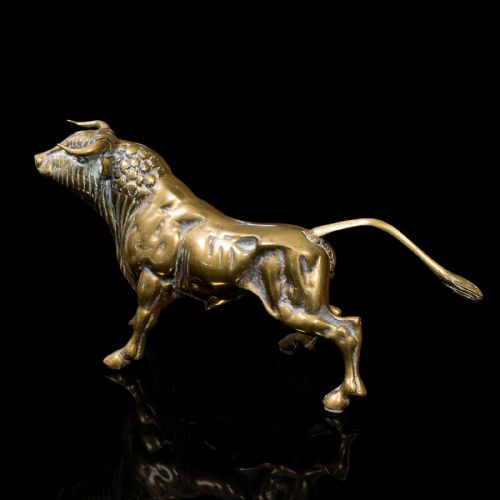 fig 1. Antique Fighting Bull Figure, Italian, Heavy, Brass, Ornament, Statue, Victorian