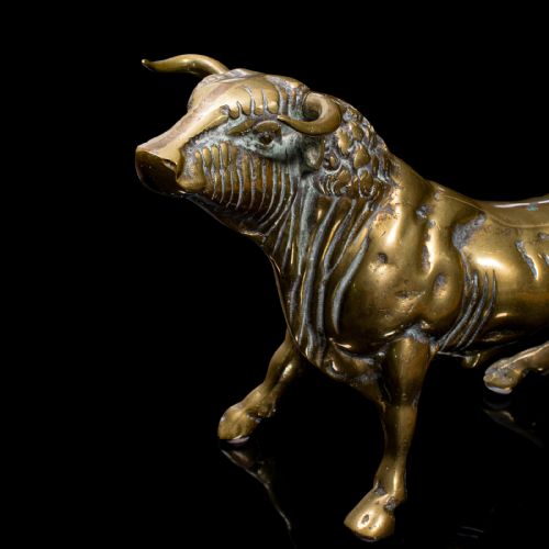 fig 3. Antique Fighting Bull Figure, Italian, Heavy, Brass, Ornament, Statue, Victorian