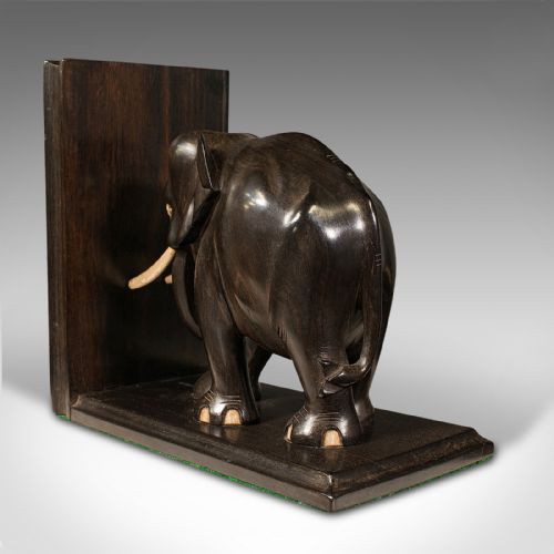 fig 2. Pair Of Antique Elephant Bookends, Anglo Indian, Ebony, Decorative, Book Rest
