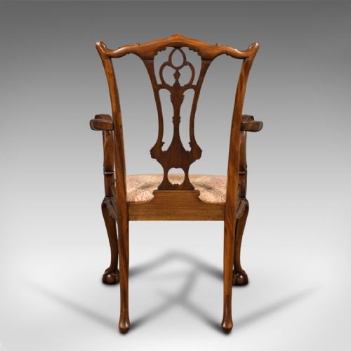 fig 2. Set of 4 Antique Chippendale Revival Chairs, English, Elbow, Armchair, Victorian