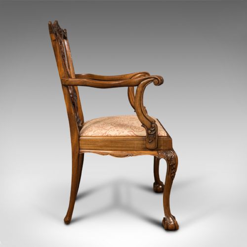 fig 4. Set of 4 Antique Chippendale Revival Chairs, English, Elbow, Armchair, Victorian