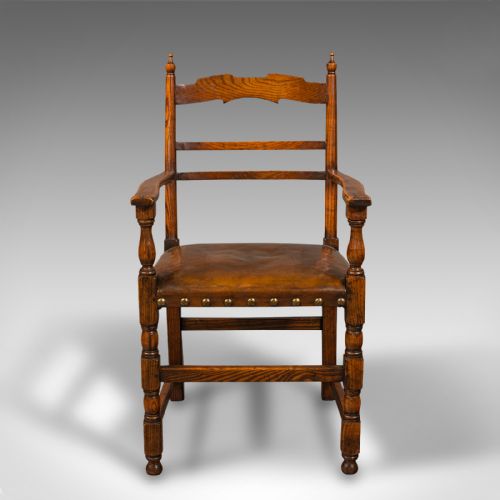 fig 1. Set Of 8 Antique Dining Chairs, English, Oak, Carver, Seat, Edwardian, C.1910
