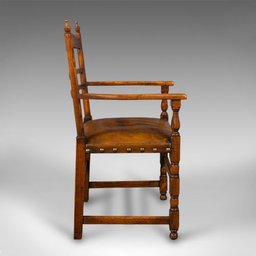 fig 3. Set Of 8 Antique Dining Chairs, English, Oak, Carver, Seat, Edwardian, C.1910