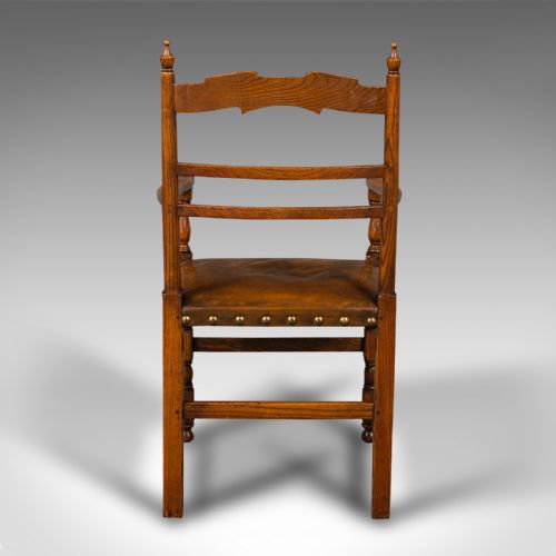 fig 4. Set Of 8 Antique Dining Chairs, English, Oak, Carver, Seat, Edwardian, C.1910
