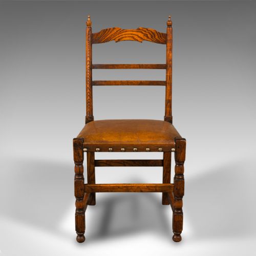 fig 5. Set Of 8 Antique Dining Chairs, English, Oak, Carver, Seat, Edwardian, C.1910