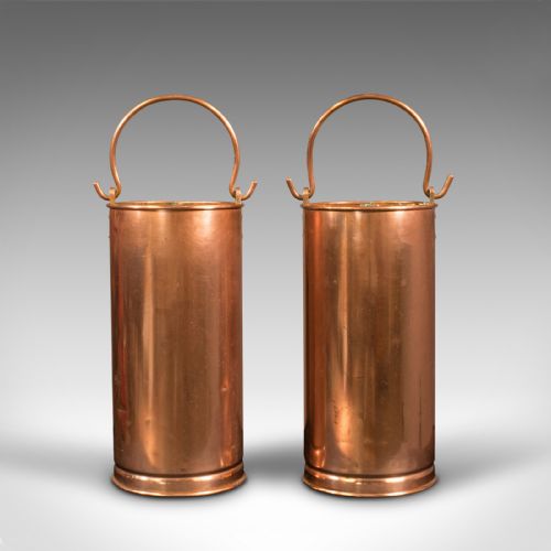 PAIR OF ANTIQUE HALL STICK STANDS ENGLISH COPPER UMBRELLA BUCKET VICTORIAN - ADDITIONAL PHOTO 1