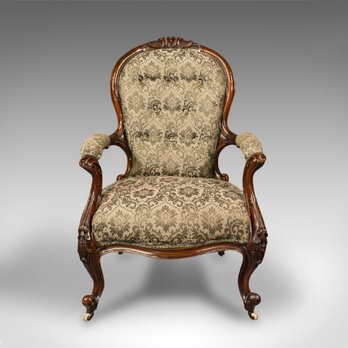 ANTIQUE SALON CHAIR ENGLISH WALNUT ARMCHAIR EARLY VICTORIAN CIRCA 1840 - ADDITIONAL PHOTO 1