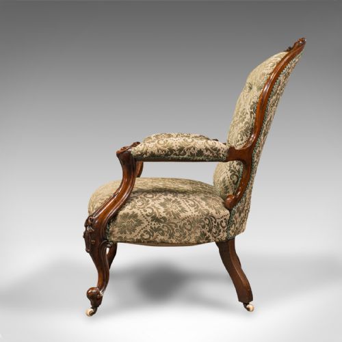 ANTIQUE SALON CHAIR ENGLISH WALNUT ARMCHAIR EARLY VICTORIAN CIRCA 1840 - ADDITIONAL PHOTO 2