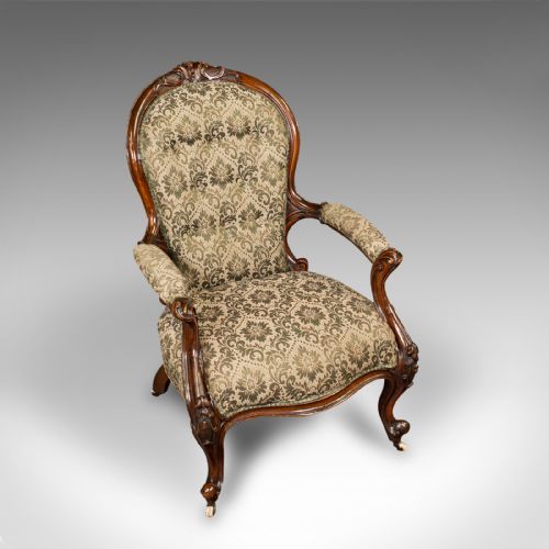 ANTIQUE SALON CHAIR ENGLISH WALNUT ARMCHAIR EARLY VICTORIAN CIRCA 1840 - ADDITIONAL PHOTO 5