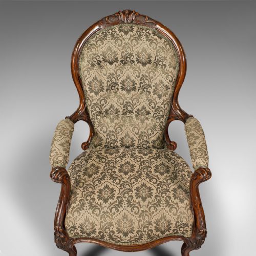 ANTIQUE SALON CHAIR ENGLISH WALNUT ARMCHAIR EARLY VICTORIAN CIRCA 1840 - ADDITIONAL PHOTO 6