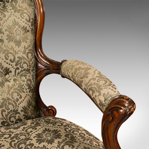 ANTIQUE SALON CHAIR ENGLISH WALNUT ARMCHAIR EARLY VICTORIAN CIRCA 1840 - ADDITIONAL PHOTO 8