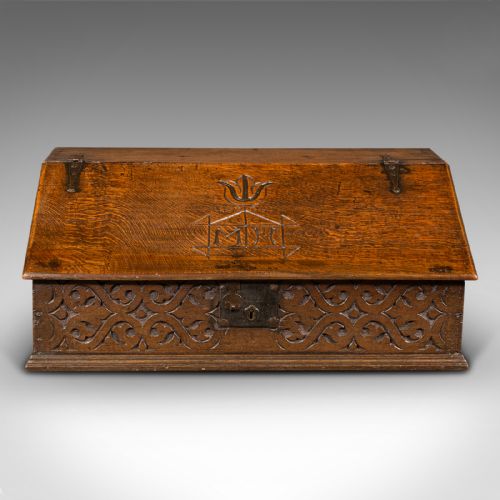 fig 2. Antique Verger's Desk Box, English, Oak, Ecclesiastic, Bible Case, William III