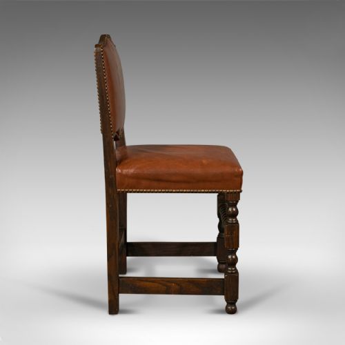 fig 2. Set Of 6 Antique Dining Chairs, English, Leather, Oak, Seat, Edwardian, C.1910