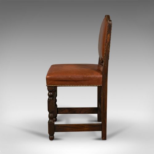 fig 3. Set Of 6 Antique Dining Chairs, English, Leather, Oak, Seat, Edwardian, C.1910