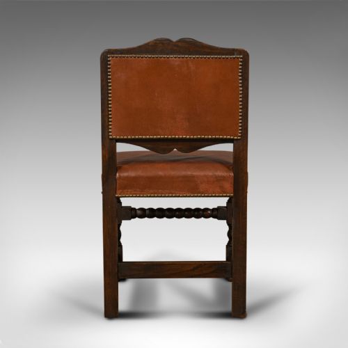fig 4. Set Of 6 Antique Dining Chairs, English, Leather, Oak, Seat, Edwardian, C.1910