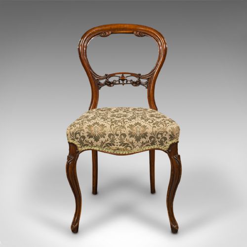 fig 1. Set of 4 Antique Dining Chairs, English, Walnut, Balloon Back, Victorian, 1850
