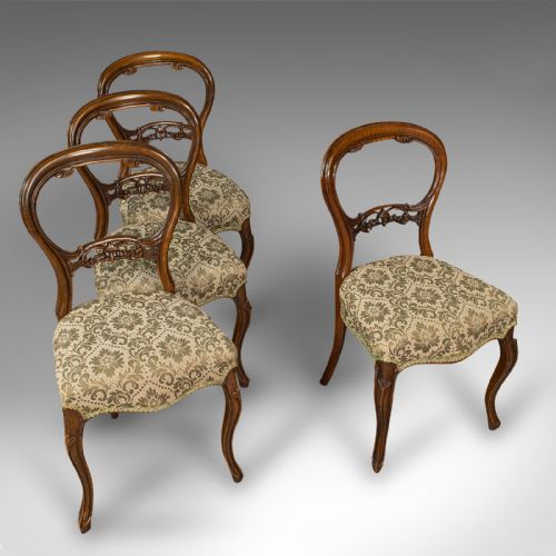 fig 4. Set of 4 Antique Dining Chairs, English, Walnut, Balloon Back, Victorian, 1850