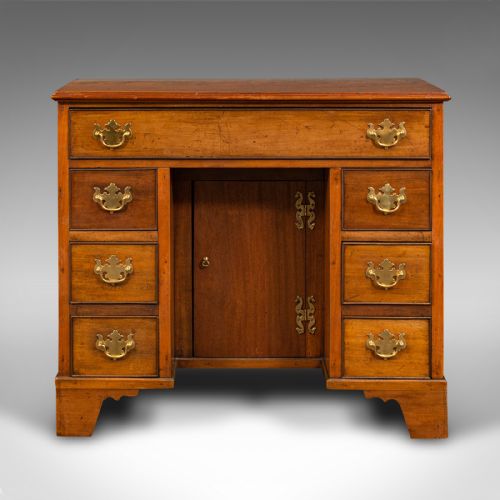 fig 1. Small Antique Kneehole Desk, English, Georgian Revival, Edwardian