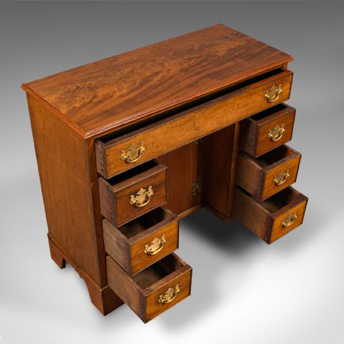 fig 3. Small Antique Kneehole Desk, English, Georgian Revival, Edwardian