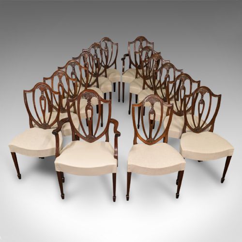 fig 7. Long Set of 14 Antique Dining Chairs, English, Chippendale Revival, Victorian