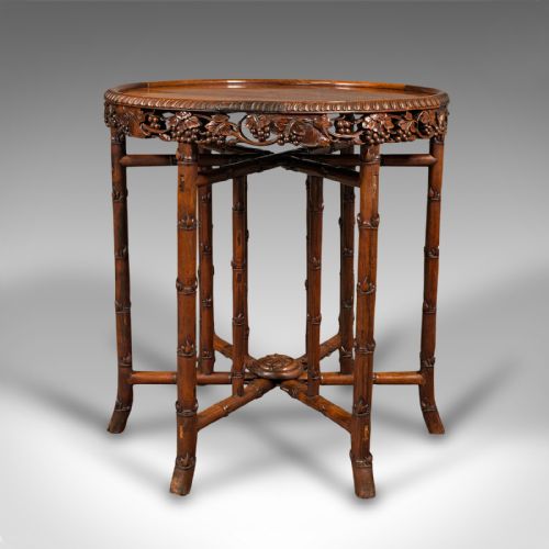 fig 3. Antique Carved Campaign Table, Anglo Indian, Folding, Colonial, Victorian, 1880